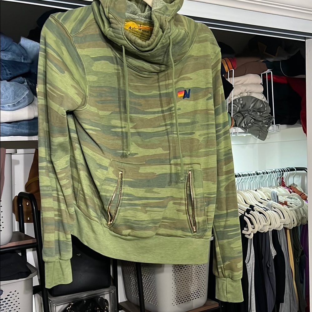 Green Camo Sweater Aviator Nation Small gold hardware